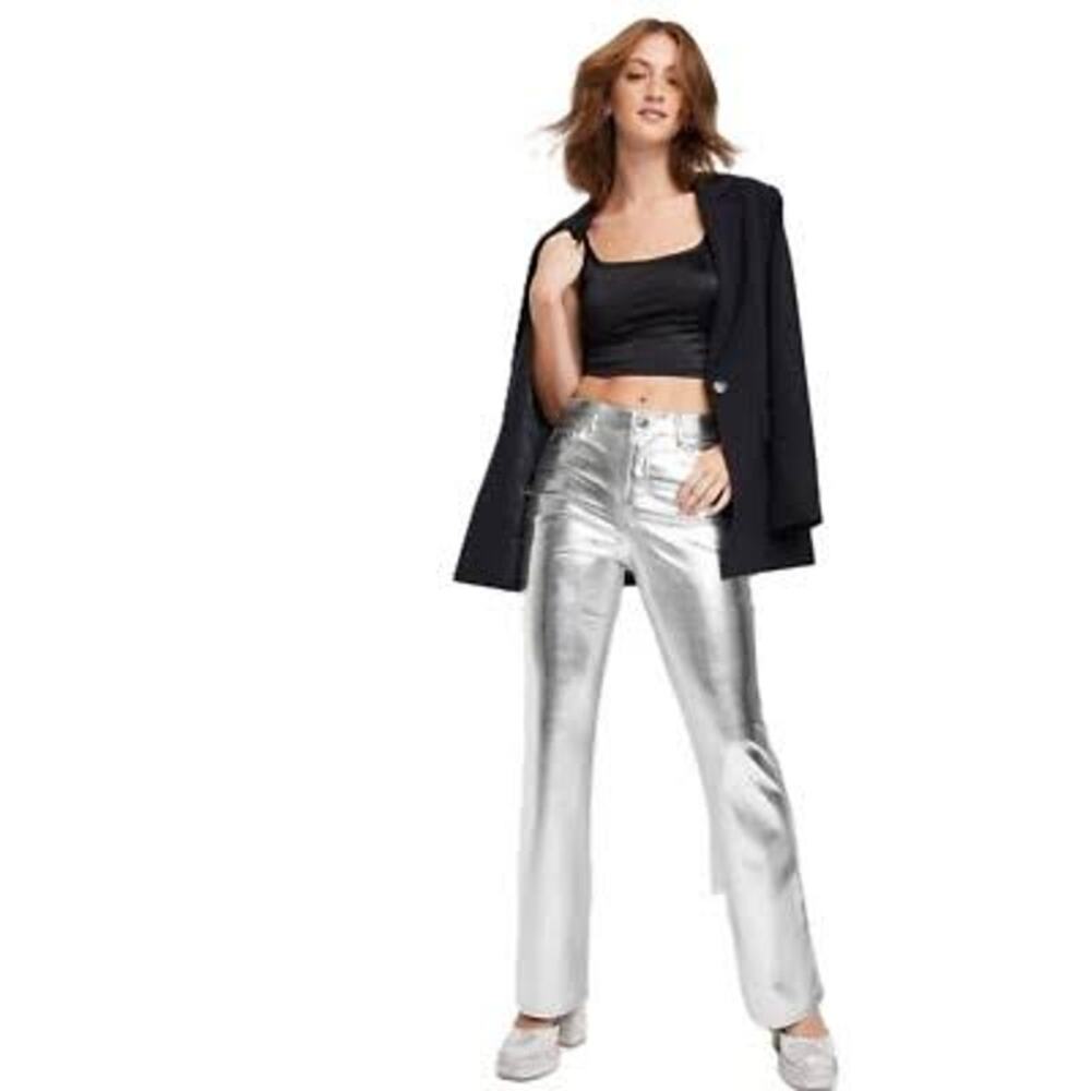 NWT Gap Silver Cyberpunk Jeans Futuristic Vegan Leather Chrome Rave Womens 4